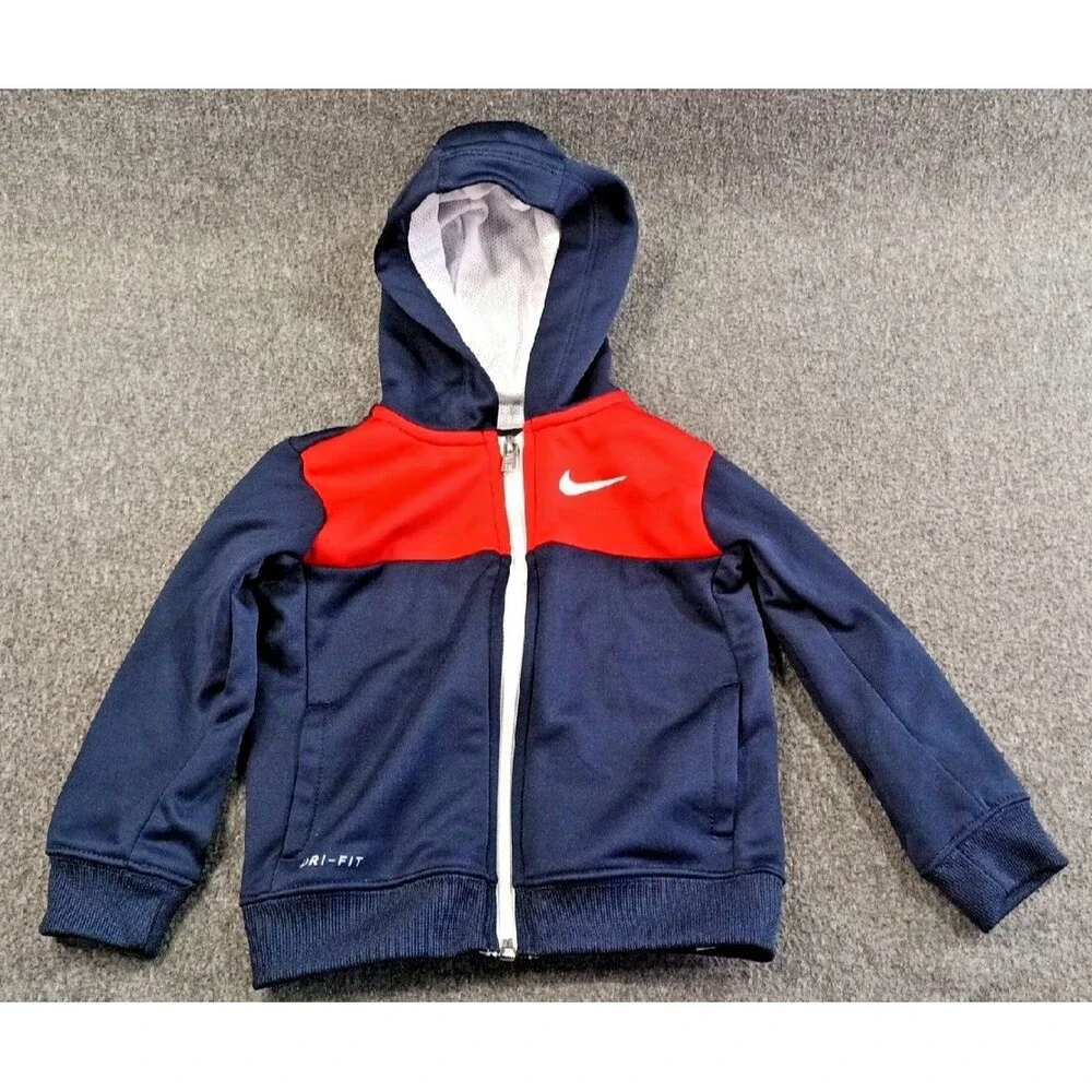 Nike Dri-Fit Boys 24M Blue Red Full Zip Hooded Jacket